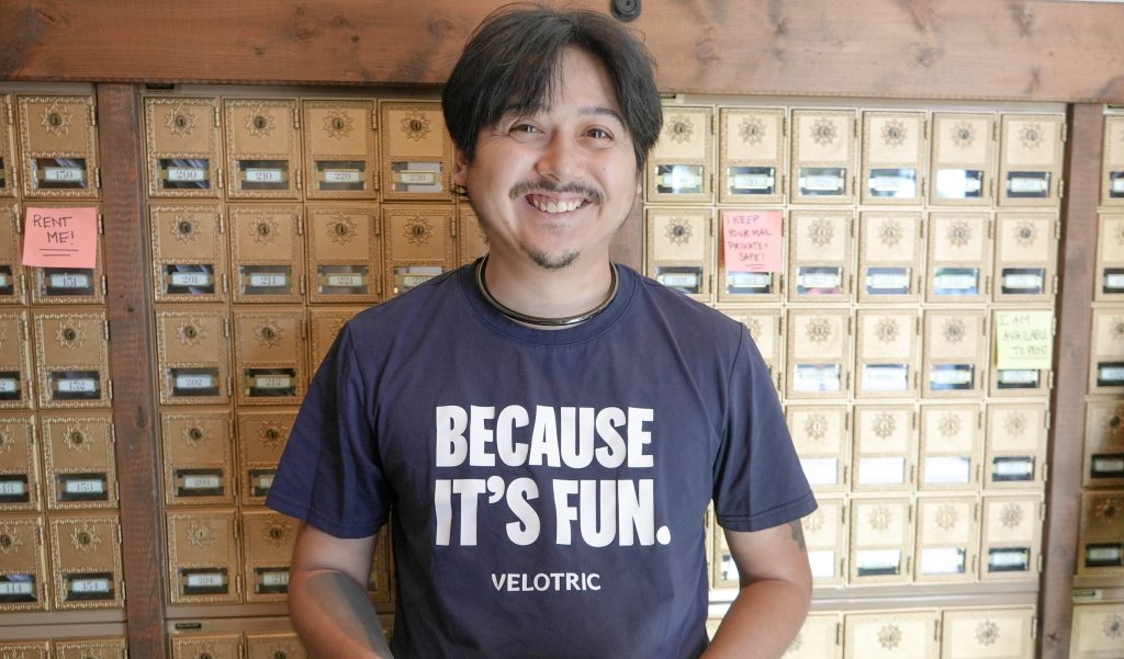 Mike Flood, of Rockville Bikes, in front of our mailboxes.