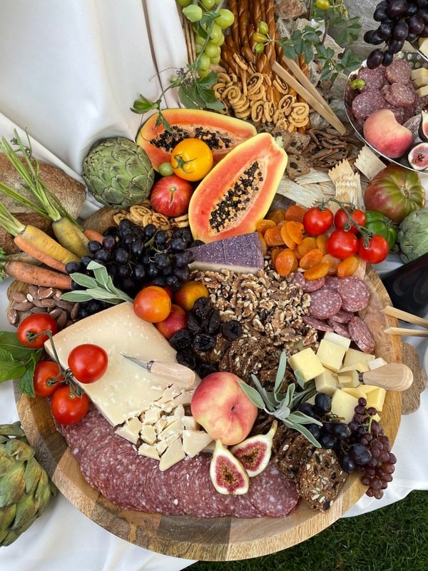 Charcuterie board with meats and cheeses by Graze Solano catering in Fairfield CA.