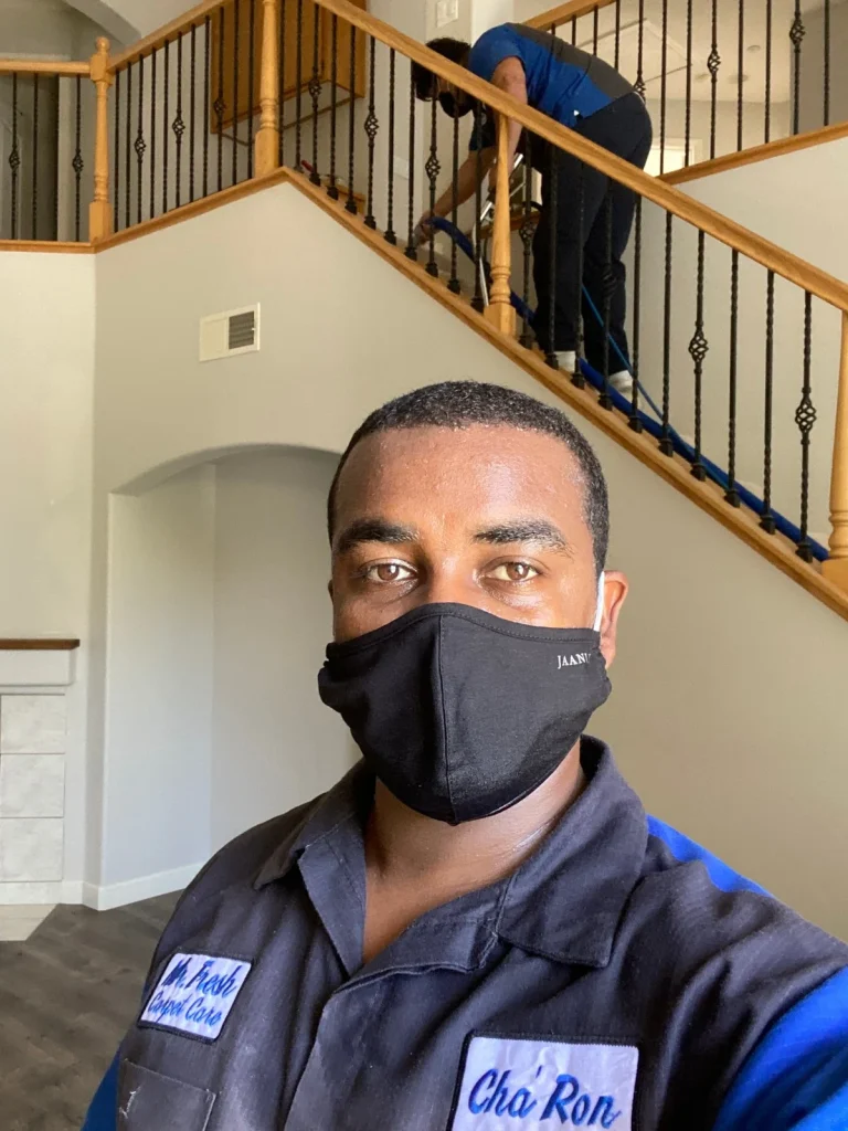 Owner Cha'ron Russell from Mr. Fresh Carpet Care smiling at Fairfield CA office.