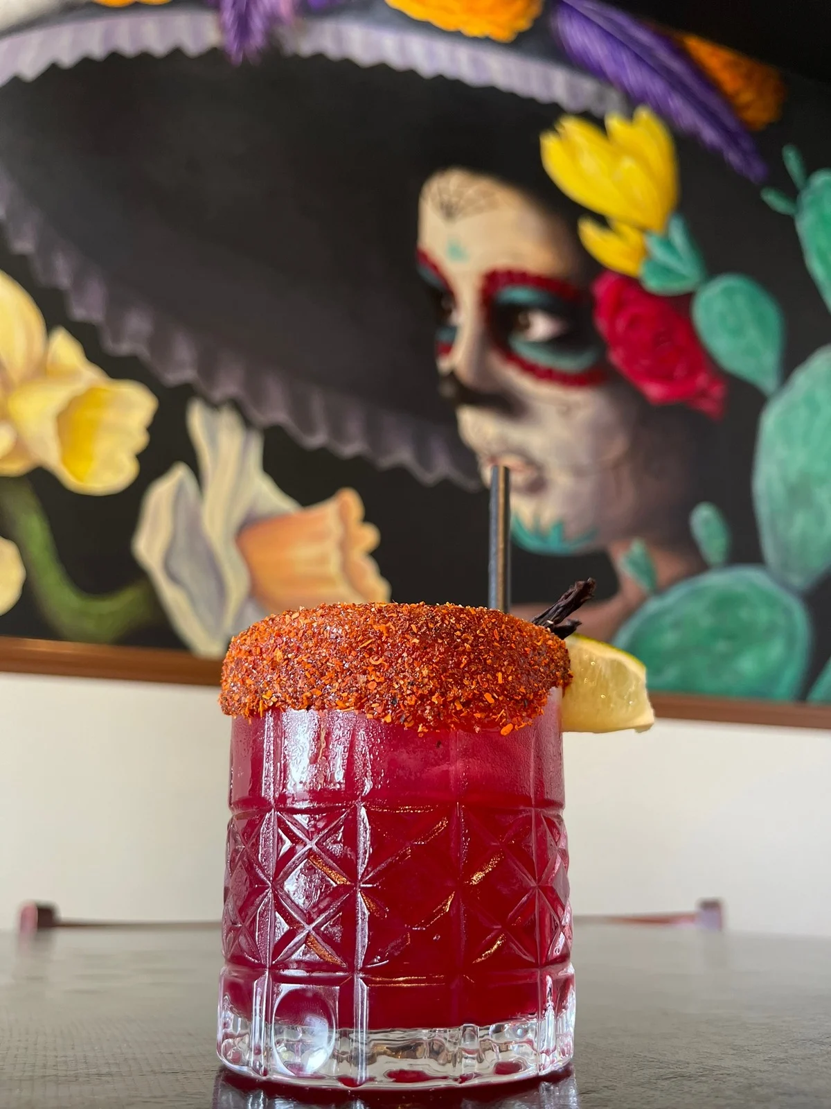 Vibrant red cocktail served at Rancho Fino Cocina Mexicana in Fairfield CA.