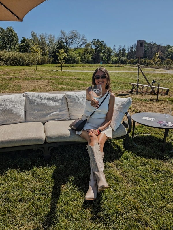 Blogger Lauren from Suisun Valley Living enjoying a local winery