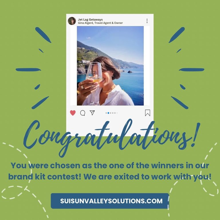 Brand Kit Contest Winner — Congratulations to Gina Algeré of Jet Lag Getaways!